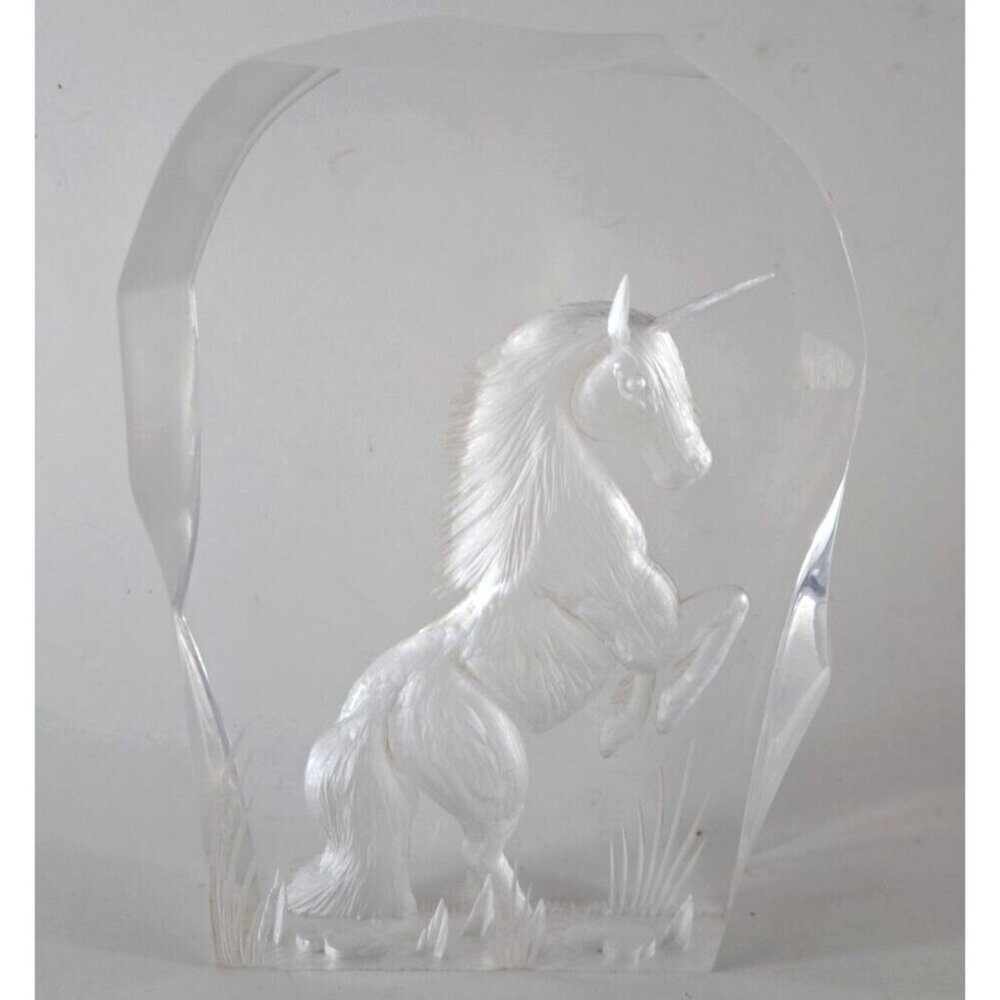 Standing Unicorn Acrylic Lucite Etching Figure Stand Wavy Edges Fantasy Art 8"